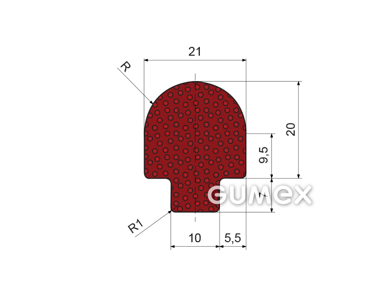 Pilz" mikroporöses Silikonprofil, 27x21/10mm, Dichte 450kg/m3, -60°/+250°C, rotbraun, 